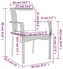 Sedie da Giardino con Cuscini 4 pz in Polyrattan Grigie