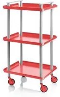 Carrello da cucina LEKY, 3 ripiani, struttura grigia, colore rosso