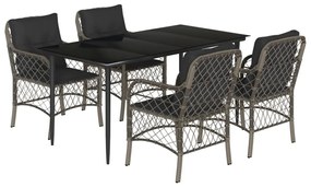 Set da pranzo da giardino 5 pz con cuscini in polyrattan grigio