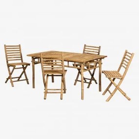 Set tavolo da giardino e 4 sedie in bambù Marilin Bambù - Sklum