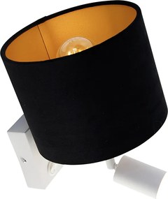 Applique bianca con luce di lettura e paralume 18 cm nero - Brescia