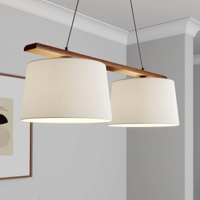 Lamkur Lampada a sospensione Svezia, bianco antico, tessuto, noce, a 2 luci