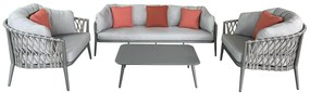 BACHATA - salotto con struttura in alluminio verniciato taupe o bianca, rivestimento in corda in pvc