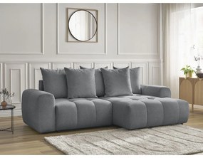 Divano angolare grigio allungabile/con contenitore (con penisola a destra/con chaise lounge) con rivestimento in ciniglia Roxelane – Bobochic Paris