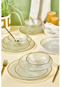 Set da tavola 24 pezzi in vetro trasparente con finiture dorate