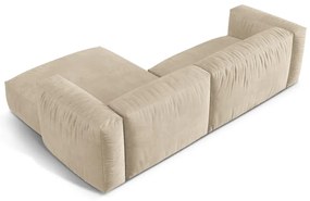 Divano angolare componibile beige (con penisola a destra/con chaise lounge) con rivestimento in velluto Martina – Micadoni