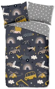 Set copripiumino e federa da bambini grigio in cotone per letto singolo 140x200 cm Rush – Good Morning