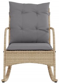 Sedia a dondolo da giardino con cuscini in polyrattan beige