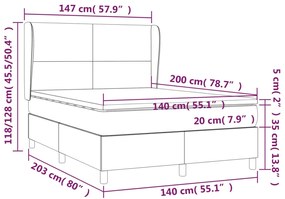 Giroletto a Molle con Materasso Grigio Scuro 140x200 cm Velluto