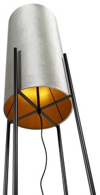 Lampada da terra moderna nera con paralume in velluto grigio - Rich