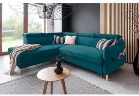Divano letto angolare in velluto turchese (angolo sinistro) Sweet Harmony - Miuform