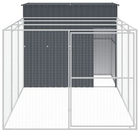 Casetta cani con corsa antracite 214x457x181 cm acciaio zincato