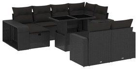 Set divani da giardino 11 pz con cuscini in polyrattan nero