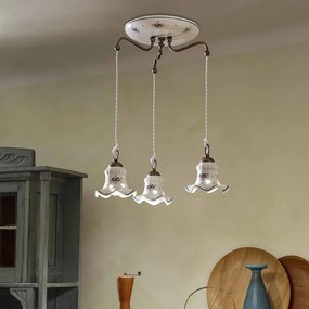 Lampadario Tondo Classico Chieti Metallo E Ceramica Nero Sfumato Rame 3 Luci E14