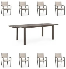 Set Da Pranzo Per Esterni Tavolo In Alluminio Allungabile 90x160-240 Cm + 8 Sedie Tortora