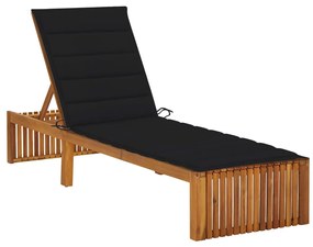 Lettino Prendisole Con Cuscino İn Legno Massello Di Acacia /