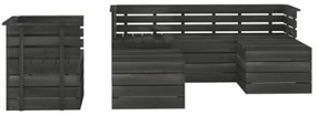 Set Divani da Giardino su Pallet 6 pz Legno Pino Grigio Scuro