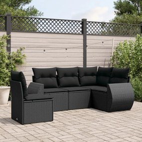 Set divani da giardino 5 pz con cuscini in polyrattan nero