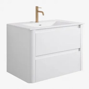 Set Mobili Da Bagno In Legno Con Lavabo Integrato E Specchio Egerton Bianco & Senza Specchio & Dorato ↑20 Cm Con Valvola Di Scarico Con - Sklum