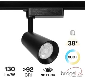 Faro LED 30W Monofase Nero CRI92 CCT Bianco Variabile 38° Bridgelux LED Colore Bianco Variabile CCT