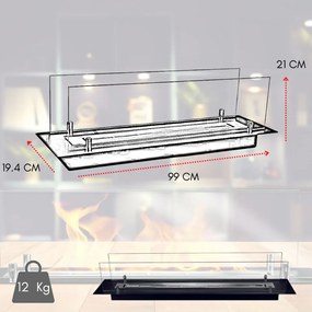 Bruciatore da Incasso Camino a Bioetanolo 1 Lt in Acciaio Inox, Riscaldamento 30-40 m2 – cm 99x19x21