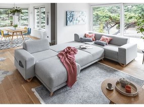 Divano angolare grigio chiaro allungabile e con contenitore (penisola a destra/a U) Classy Sophie – Miuform