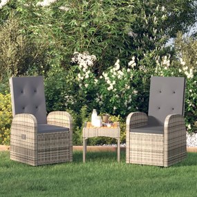 Sedie da giardino reclinabili 2 pz e cuscini polyrattan grigio