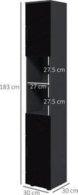 Mobile a Colonna per Bagno 30x30x183 cm in Truciolato Nero e Grigio...