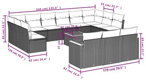 Set Divani da Giardino 14pz con Cuscini in Polyrattan Grigio