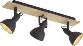 Faretto da soffitto nero con legno 3 luci ruotabile e inclinabile - Jakub
