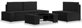 Set divani da giardino 4 pz in polyrattan nero