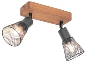 Faretto industriale nero con legno 2 luci - Kristina