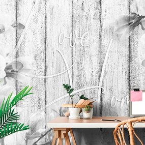 Carta da parati – Natura in Bianco e Nero con Scritta - Love begins at home