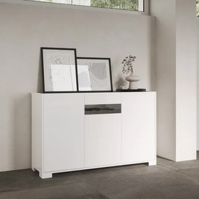 Madia in legno Bianco Lucido ROJAS a 3 ante con inserto in vetro Fumč 130 cm