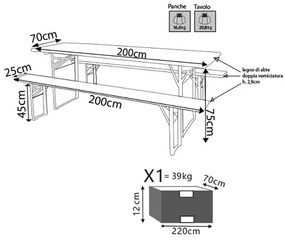 Set birreria con tavolo e due panche 200 x 70 cm