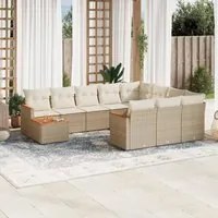 Set Divani da Giardino 11 pz con Cuscini Beige in Polyrattan 3226366