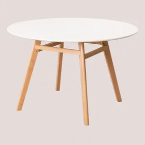 Tavolo Da Pranzo Rotondo In Mdf E Legno Di Faggio Scand Nordic Bianco & Ø120 Cm - Sklum