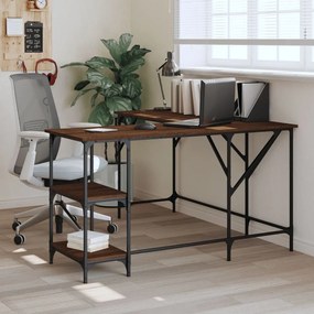 Scrivania Rovere Marrone 139x139x75 Cm İn Legno Multistrato /