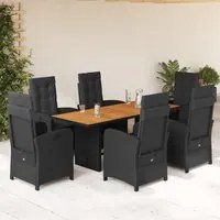 Set da Pranzo da Giardino 7 pz Nero con Cuscini in Polyrattancod mxl 111274