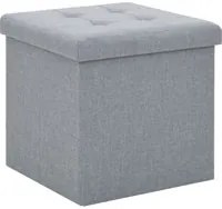 Pouf Pieghevole con Contenitore Grigio Chiaro in Simil Lino 247078