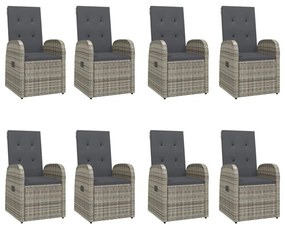 Set da pranzo da giardino 9 pz con cuscini in polyrattan grigio