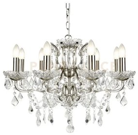 Lampadario paris 8lt - metallo argento satinato e cristallo traspar...