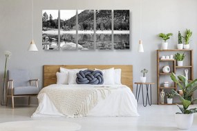 Quadri 5 pezzi – Lago in una natura splendida in bianco e nero