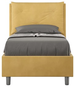 Letto singolo 80x200 Appia imbottito con testiera, rete e contenitore, Ocra / Contenitore