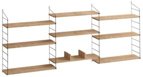 Libreria Sospesa Scaffali A Muro Stile Industriale Nero E Legno 216x85x20 Laba