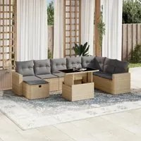 Set Divano da Giardino 9 pz con Cuscini Beige in Polyrattan 3274869