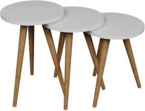 Set 3 Tavolini Decorativi Da Salotto Gambe Legno Aphrodite Bianco