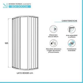 Box doccia 80x80 circolare a soffietto in PVC bianco apertura centrale e chiusura calamitata Teti