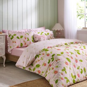 Set copripiumino e federa rosa per letto matrimoniale 3 pezzi 200x200 cm Strawberry Frills – Catherine Lansfield