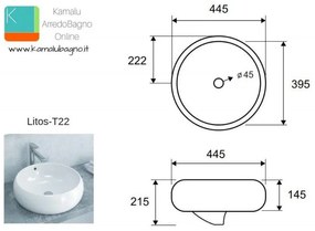 Kamalu - lavandino appoggio tondo 44.5cm in ceramica litos-t22